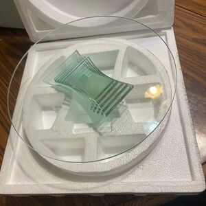 PartyLite Glass Candle Holder with Clear and Green Accents